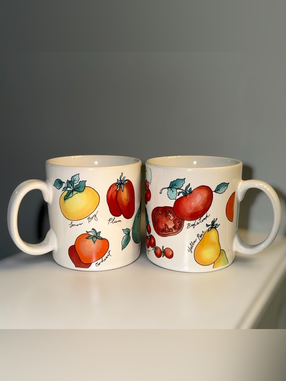 Set of 2 Matching Sakura “Vegetable” Sue Zipkin 1995 Tomato Mugs Coffee Cups